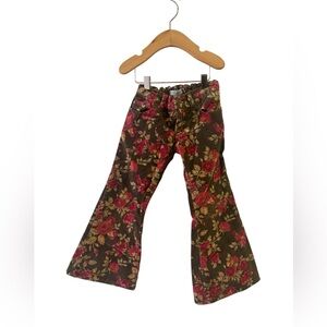 Jigsaw Floral Bell-Bottom Kids Pants in Brown and Red